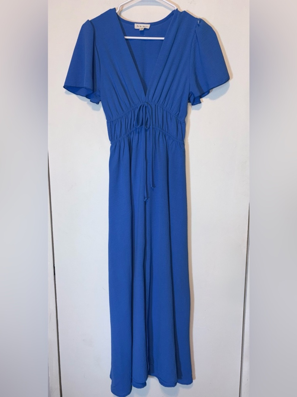 See You Monday Blue Long Dress Size S Romantic Flutter Sleeves V-Neck